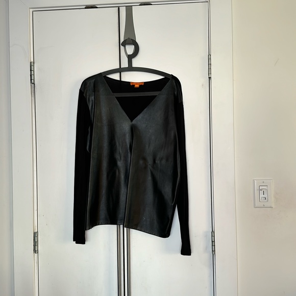 Joe Fresh Faux Leather Lingerie Sleeve Top - Picture 1 of 5